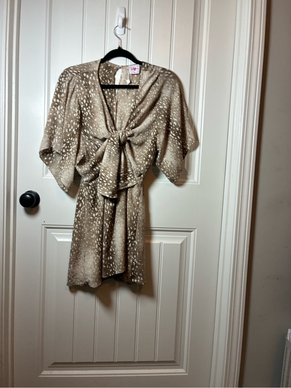 Buddy Love Taupe Spot-Print Tie-Front Mini Dress